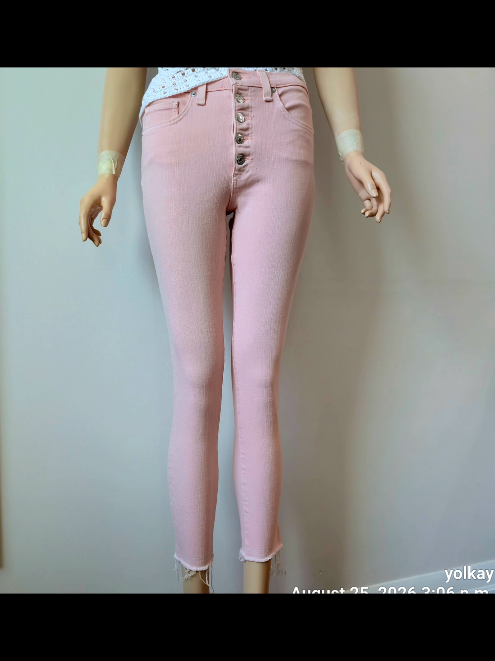 Veronica Beard Light Pink High-Rise Button-Fly Skinny Jeans Made In USA 27